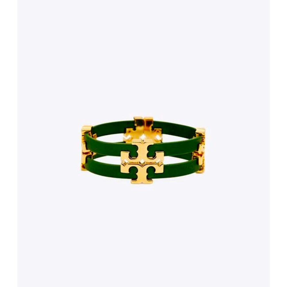 Tory Burch Serif T-Stacked Bracelet (green/gold)